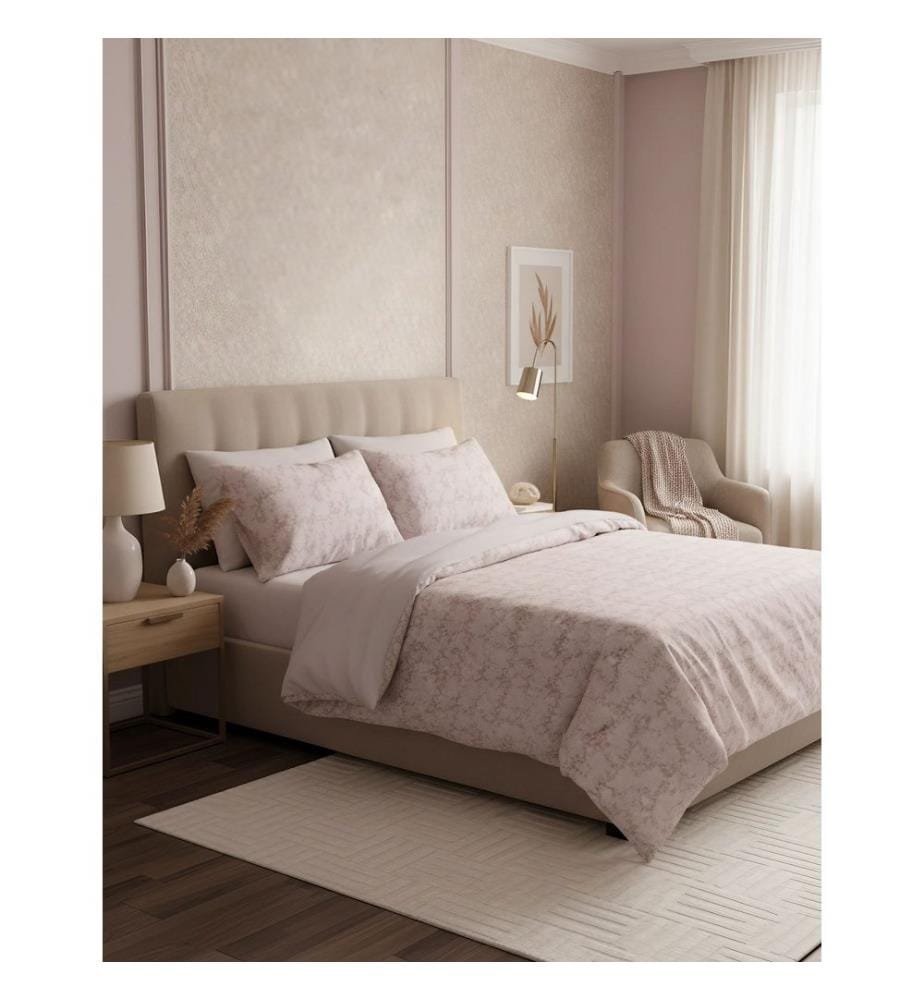 Parure de lit en satin (Super King), couleur poudrée, 100 % satin de coton