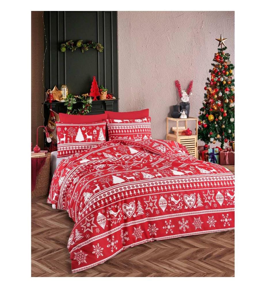 Parure de lit simple, rouge bordeaux, blanc, 65 % coton / 35 % polyester