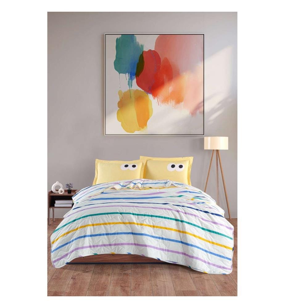 Set de couvre-lit matelassé (kingsize), jaune, 65 % coton / 35 % polyester (housse) /