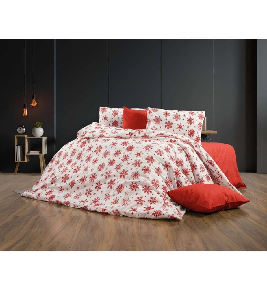Parure de lit simple, blanc, rouge, 70 % coton / 30 % polyester