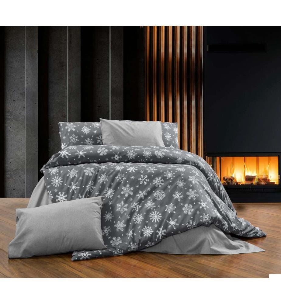 Ensemble linge de lit (kingsize), blanc, gris, 70 % coton / 30 % polyester
