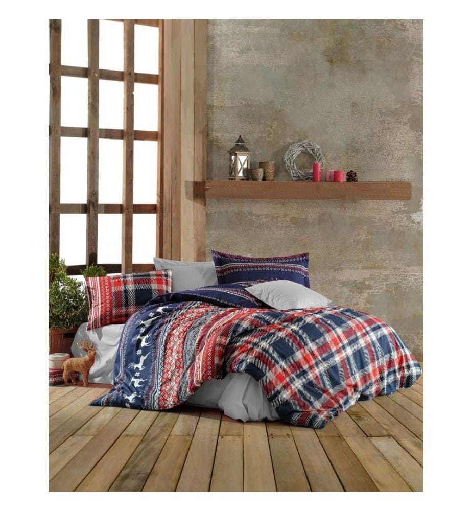 Ensemble linge de lit (Super King), rouge, blanc, bleu foncé, gris, 70 % coton / 30 % polyester