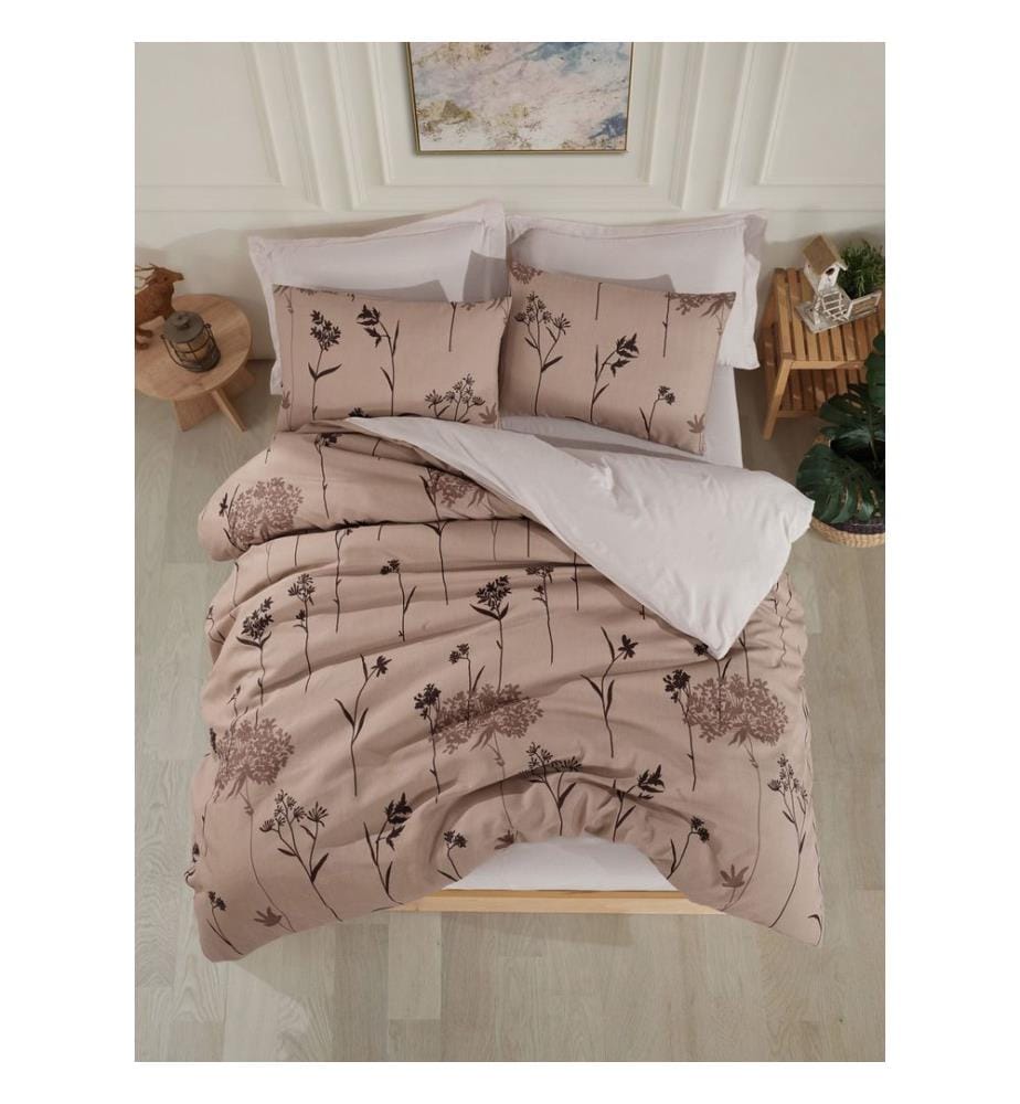 Ensemble linge de lit (kingsize), marron, 65 % coton / 35 % polyester
