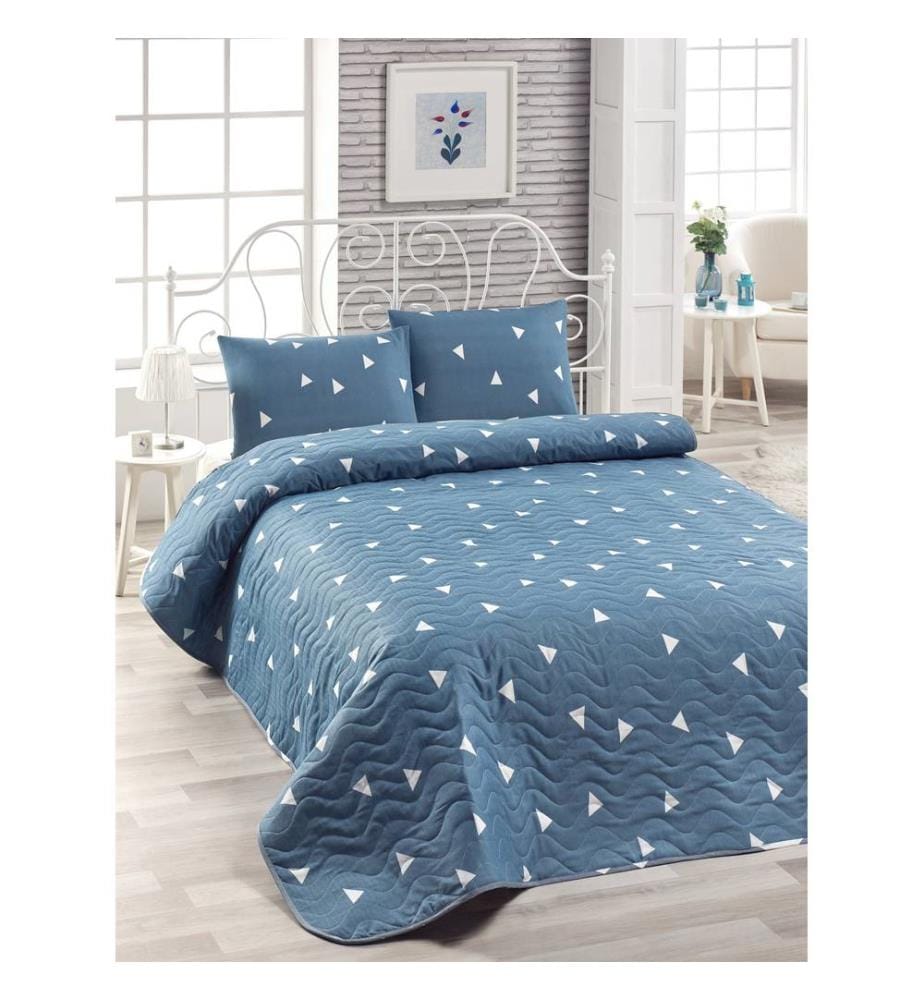 Set de couvre-lit matelassé (kingsize), bleu, blanc, 65 % coton / 35 % polyester (housse) /