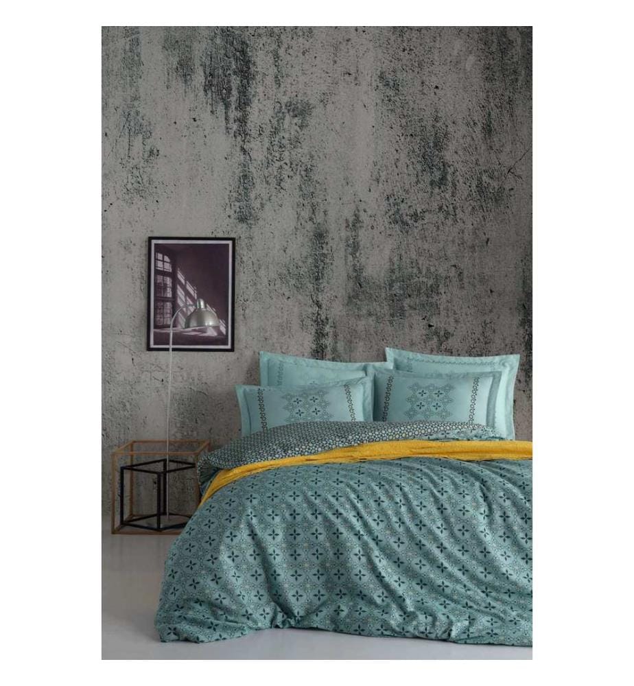 Ranforce Super King, ensemble linge de lit, bleu, jaune, noir, 100 % coton