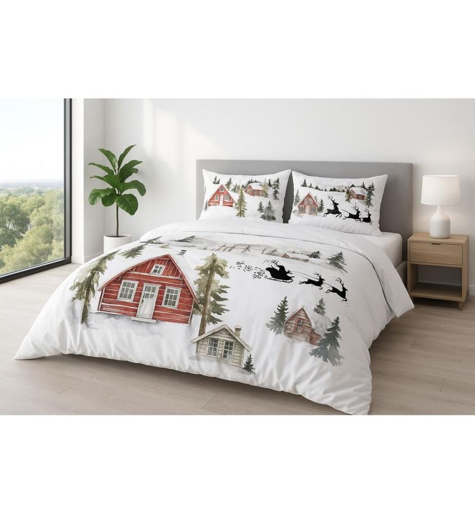 Ensemble de linge de lit simple, blanc, rouge, vert, marron, 70 % coton / 30 % polyester