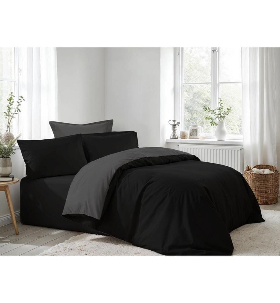 Ranforce, ensemble linge de lit simple, noir, anthracite, 100 % coton