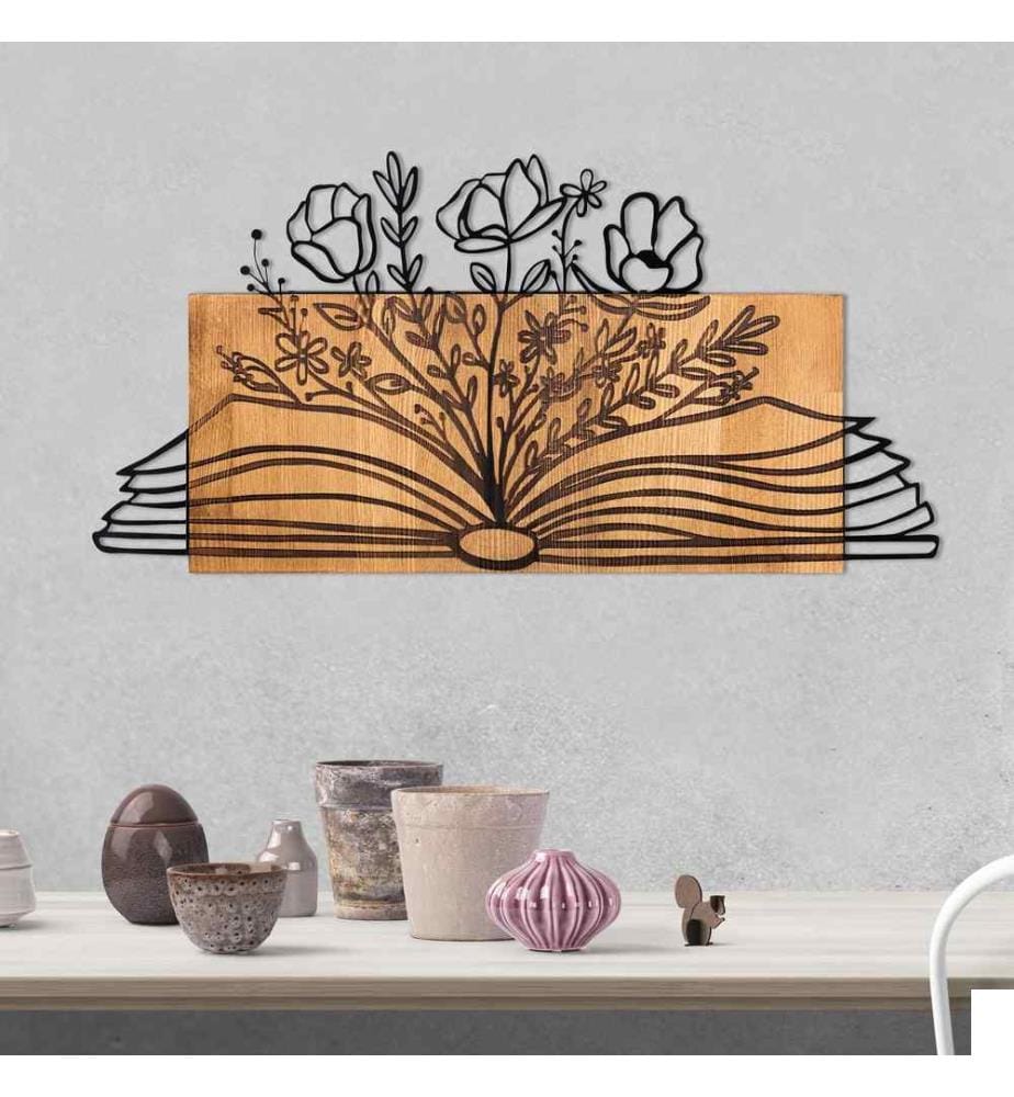 Accessoire mural décoratif en bois, noyer noir, métal, cadre en bois