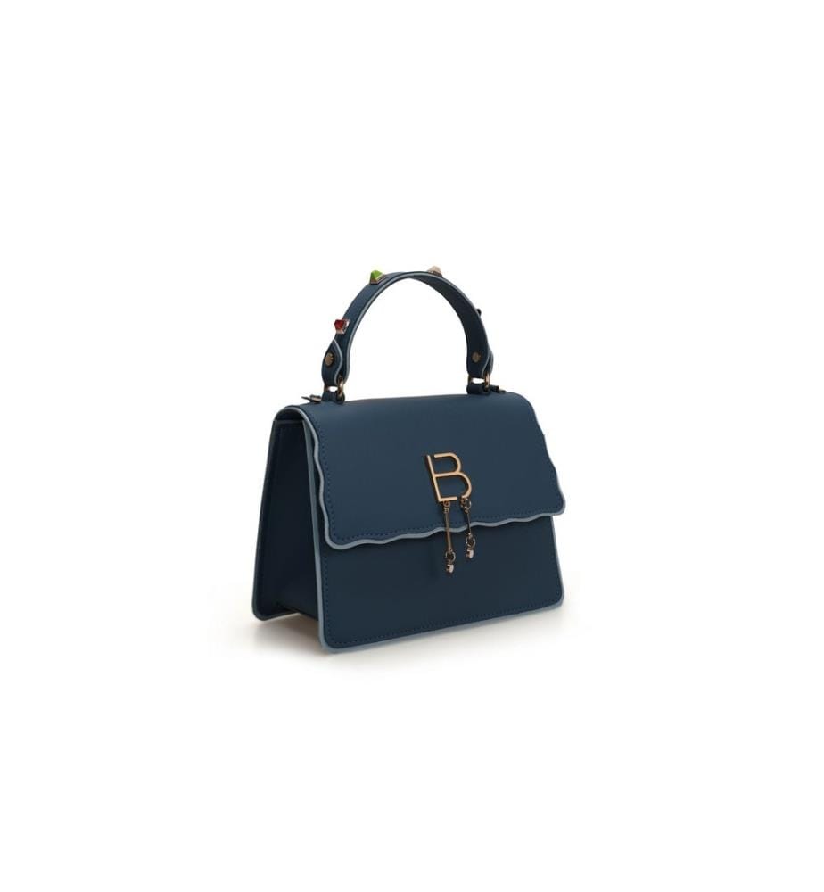 Sac à main, bleu, 100% cuir polyvinylique