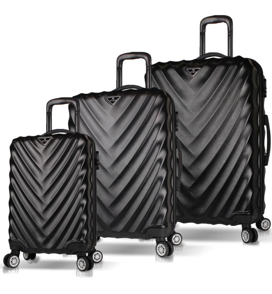 Set de valises, 3 pièces, noir, 100% ABS