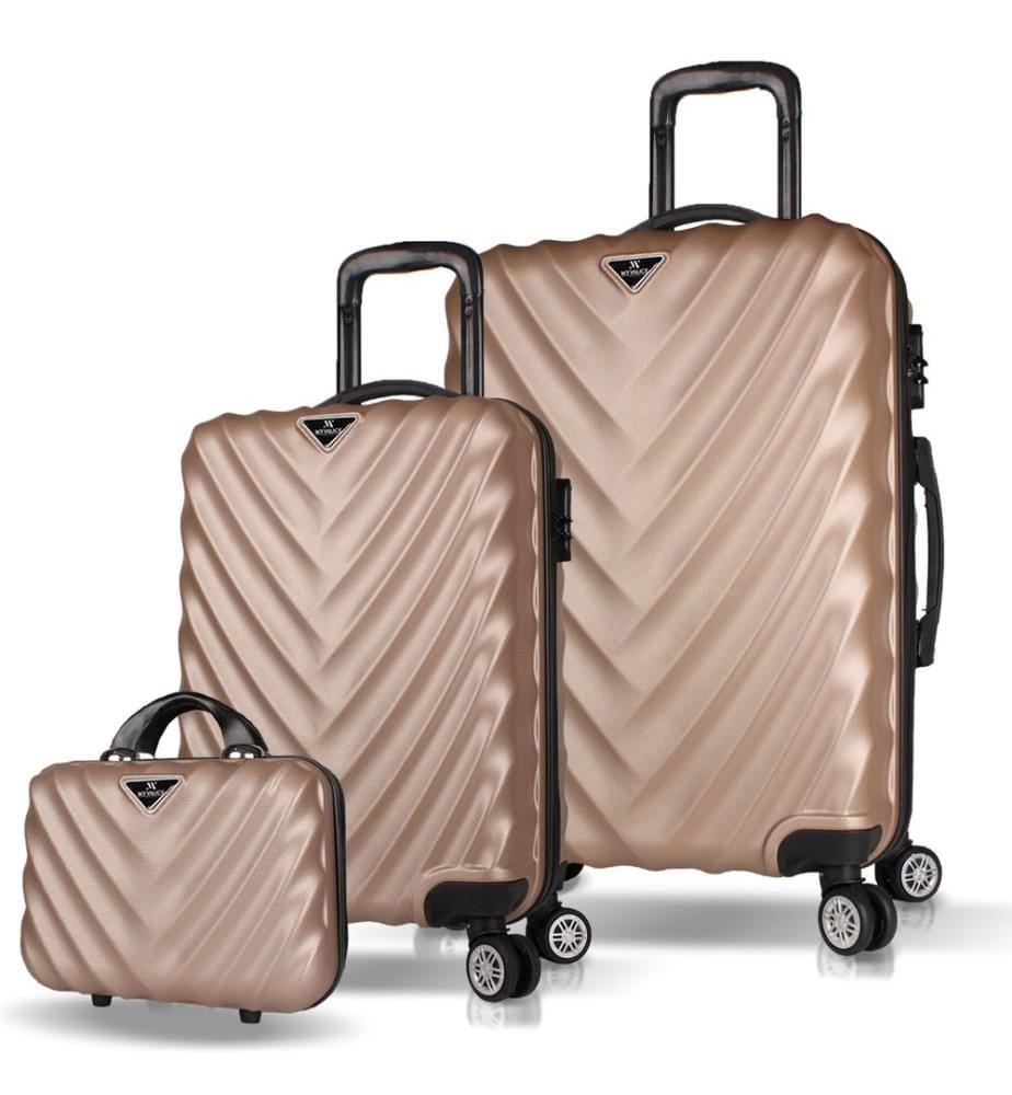 Ensemble de valises, 3 pièces, doré, 100 % ABS, vis en acier