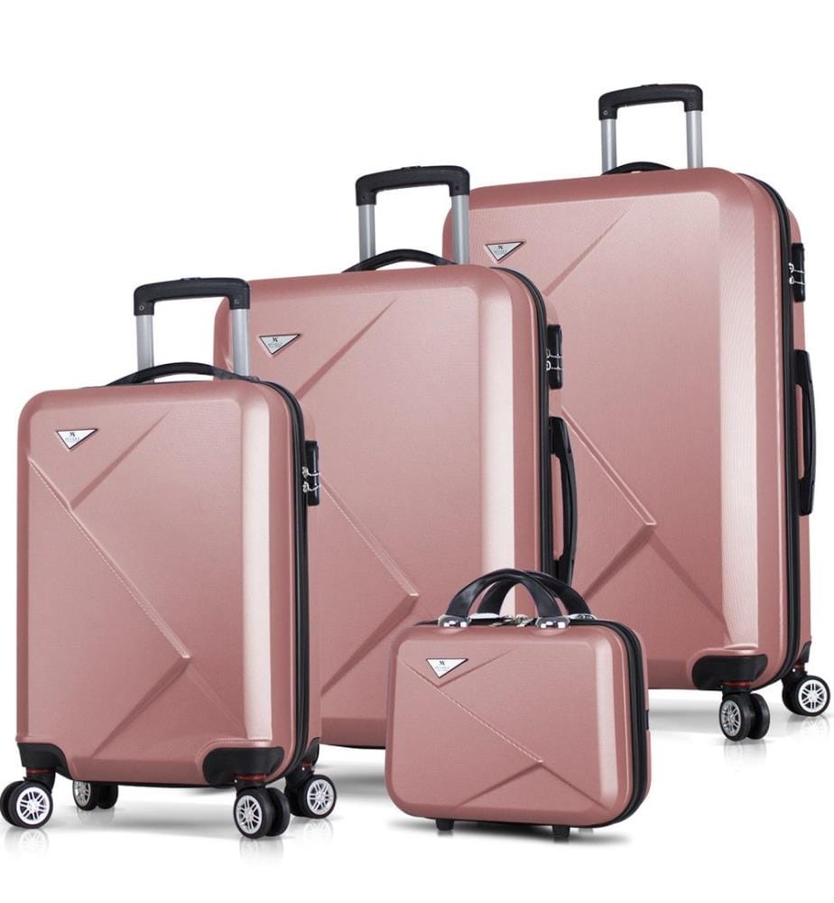 Ensemble de valises, 4 pièces, or rose, 100 % ABS, vis en acier
