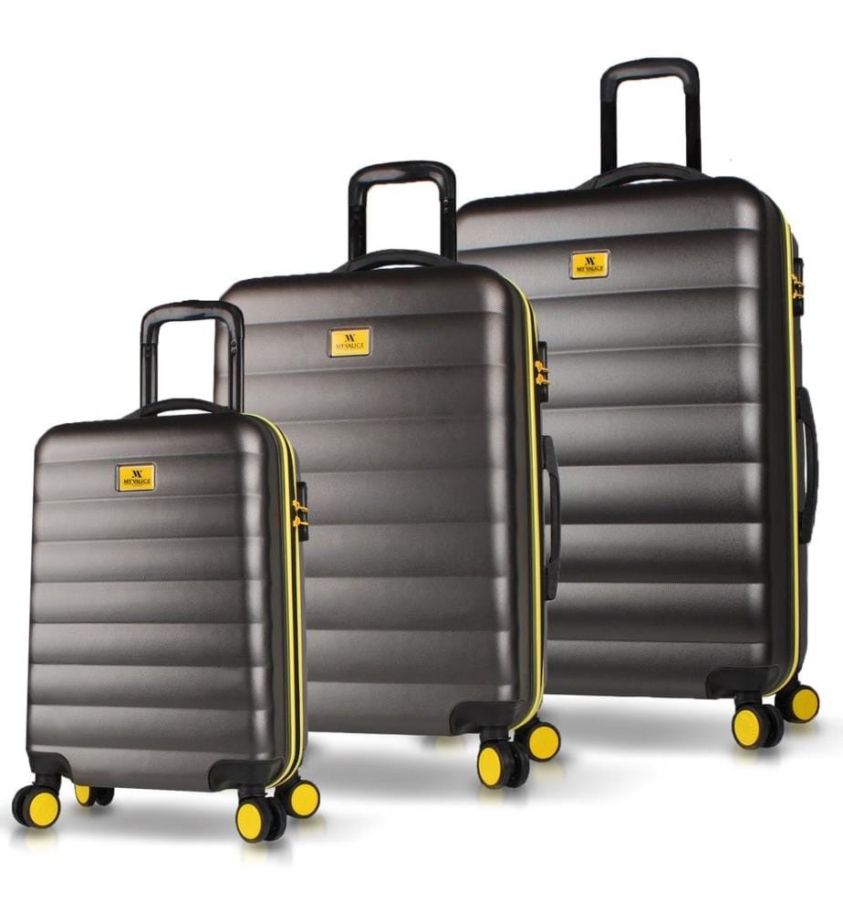 Set de valises, 3 pièces, anthracite, 100 % ABS, vis en acier