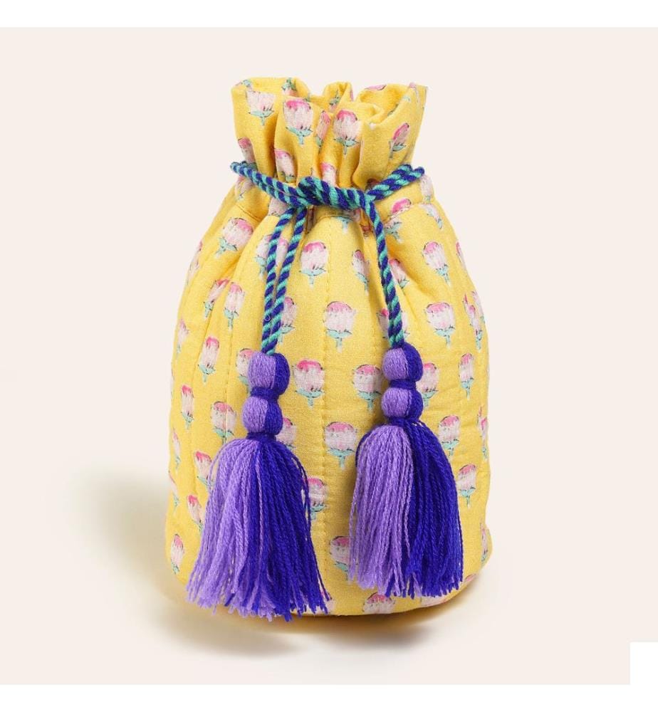 Trousse de maquillage, jaune, 100% coton