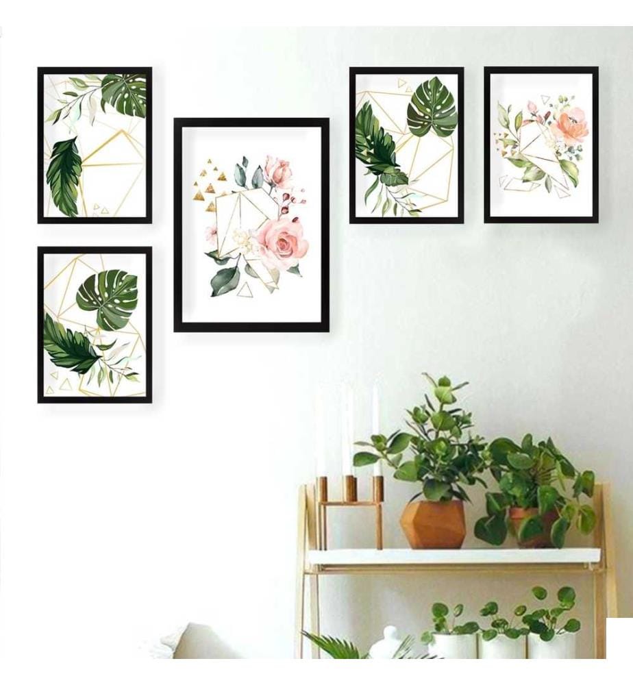 Tableau décoratif encadré, 5 pièces, multicolore, MDF, cadre en plastique