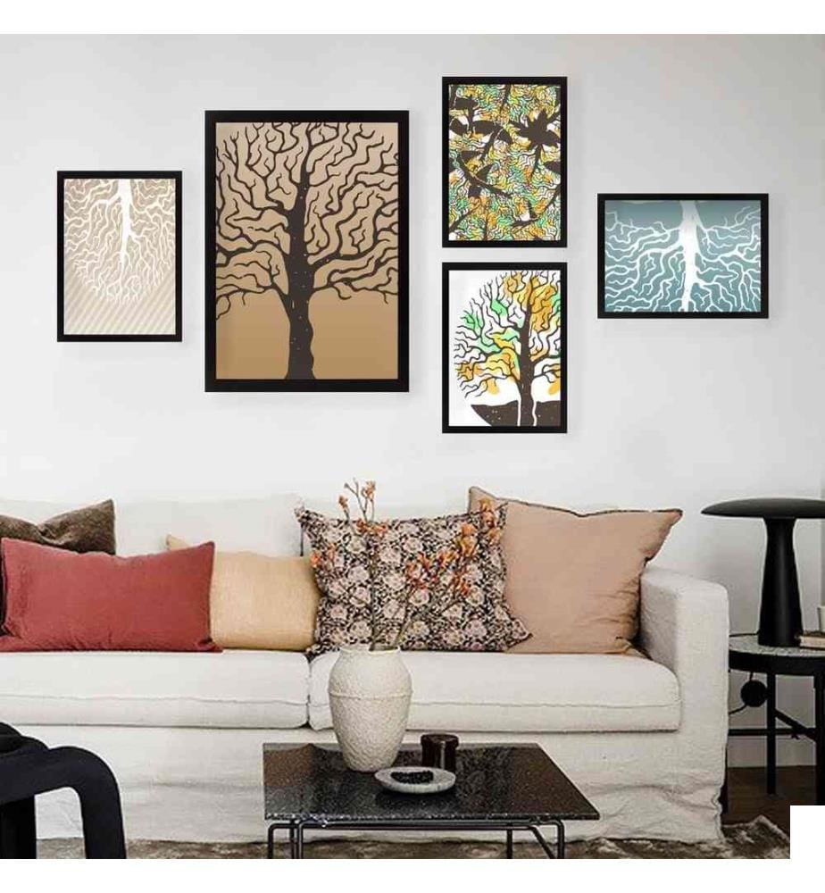 Tableau décoratif encadré, 5 pièces, multicolore, MDF, cadre en plastique