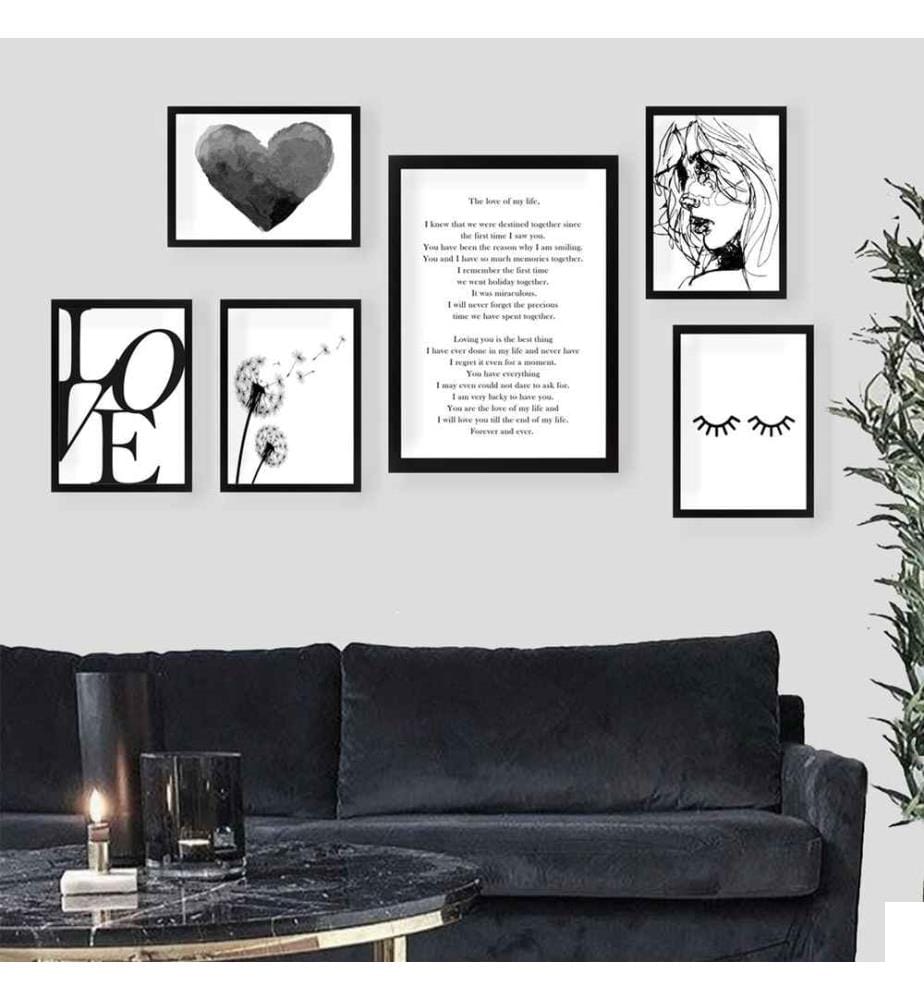 Tableau décoratif encadré, 6 pièces, multicolore, MDF, cadre en plastique