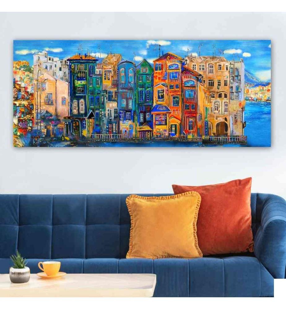 Peinture décorative sur toile, multicolore, toile, cadre en bois