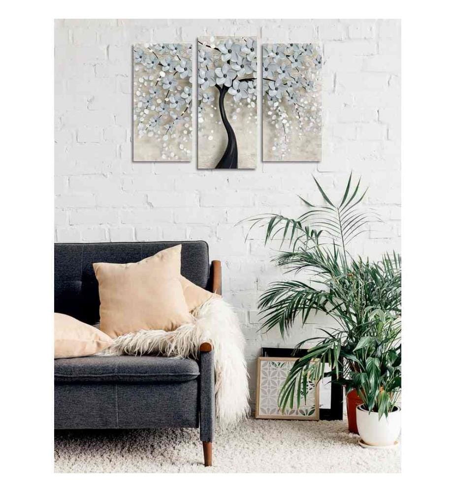 Peinture décorative sur toile, 3 pièces, multicolore, 60% coton - 40% polyester, cadre en bois