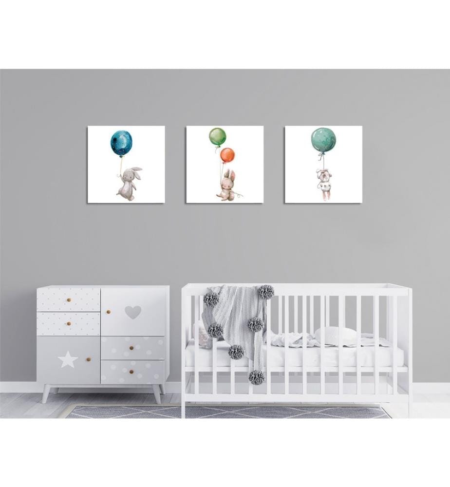 Peinture décorative sur toile, 3 pièces, multicolore, 60% coton - 40% polyester, cadre en bois