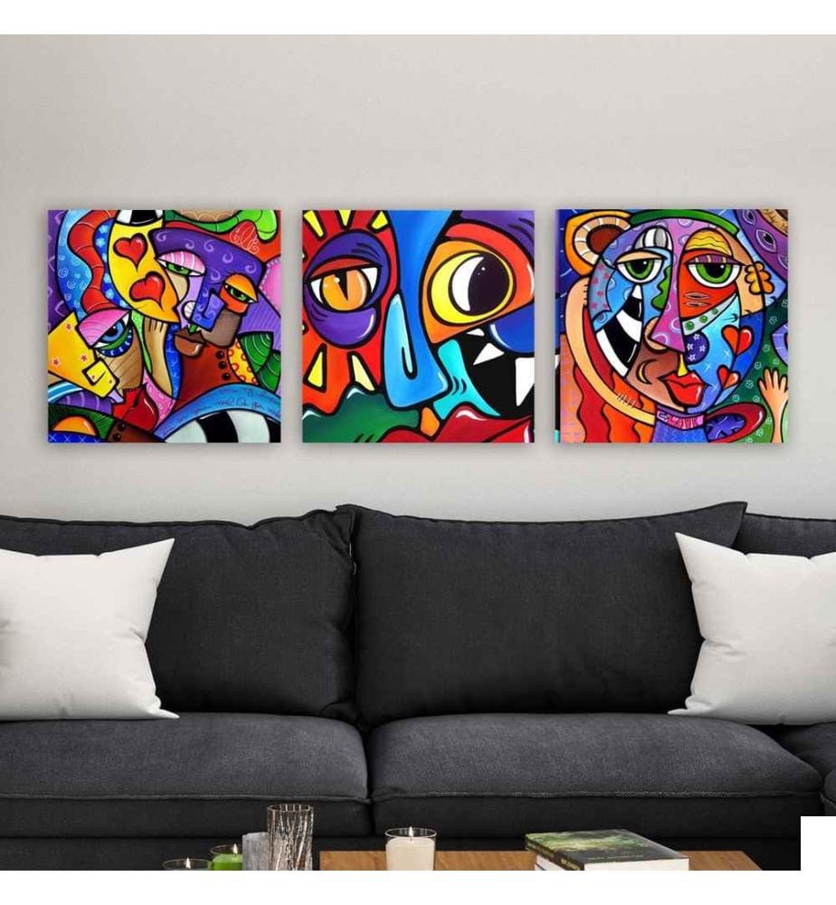 Peinture décorative sur toile, 3 pièces, multicolore, toile, cadre en bois