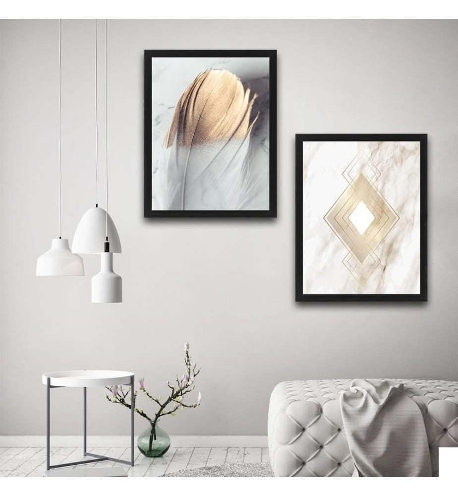 Peinture décorative encadrée, 2 pièces, multicolore, cadre en carton stratifié, peinture sur papier