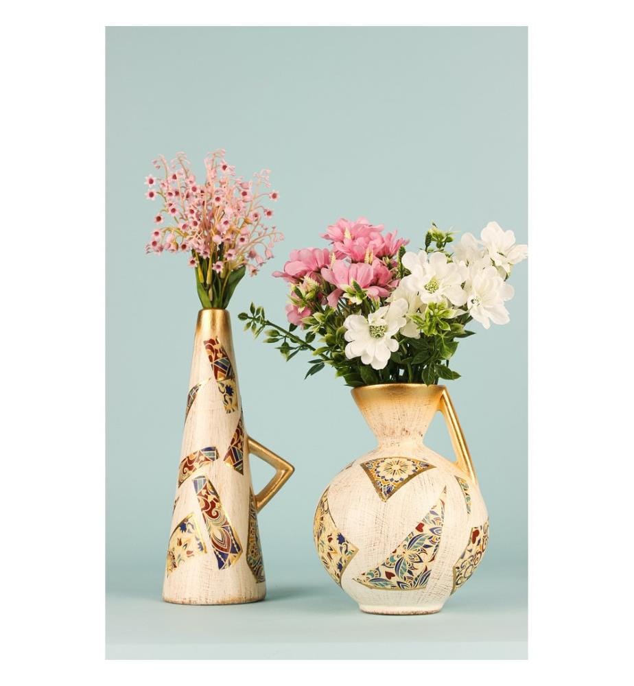 Ensemble de pots décoratifs, 2 pièces, beige, CORPS EN CÉRAMIQUE
