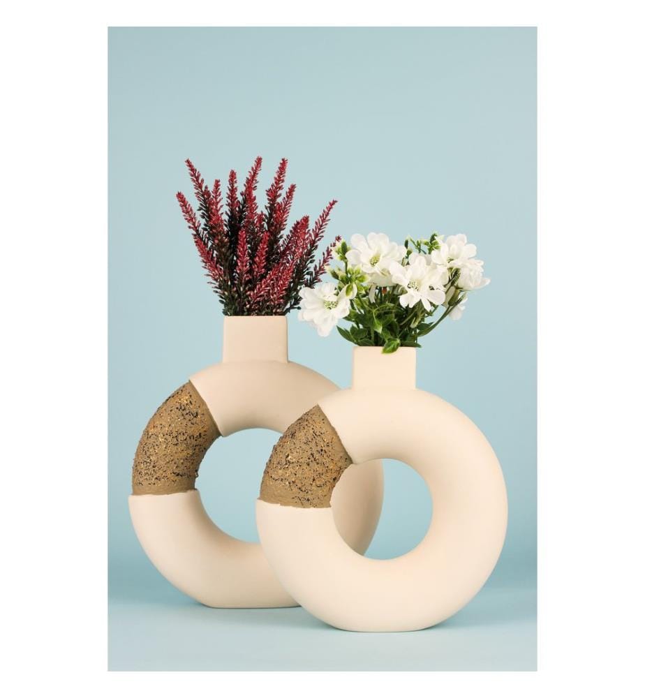 Ensemble de pots décoratifs, 2 pièces, écru, CORPS EN CÉRAMIQUE