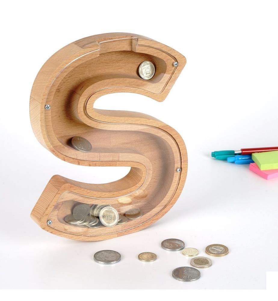 Penny Bank décorative, marron, blanc, cadre : 100% bois, Face avant : 100% plexiglass (Epaisseur : 2 Mm)