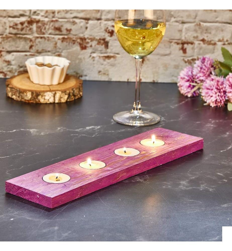 Porte-bougie à thé, violet, bougie à thé en bois, corps en bois