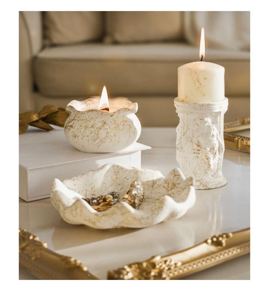 Set de bougies, 3 pièces, or, 100% CONCRETE