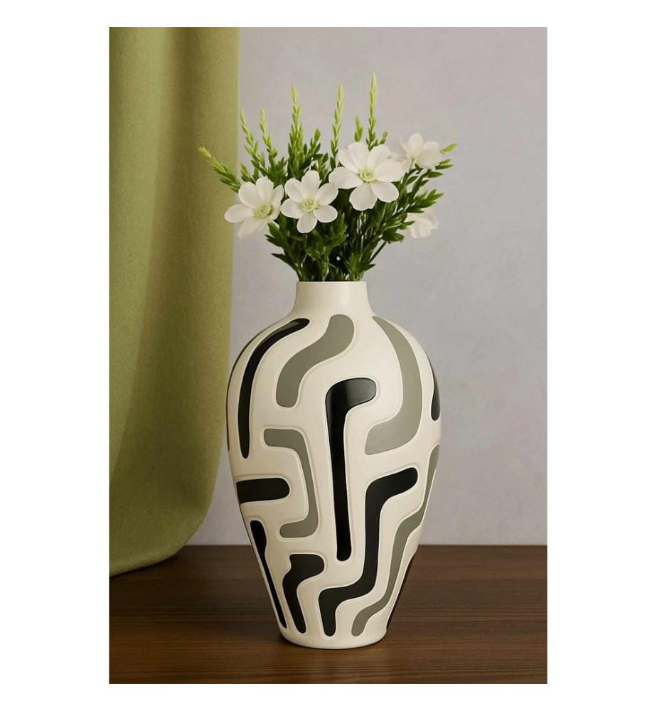 Pot décoratif, corps en céramique, noir et blanc