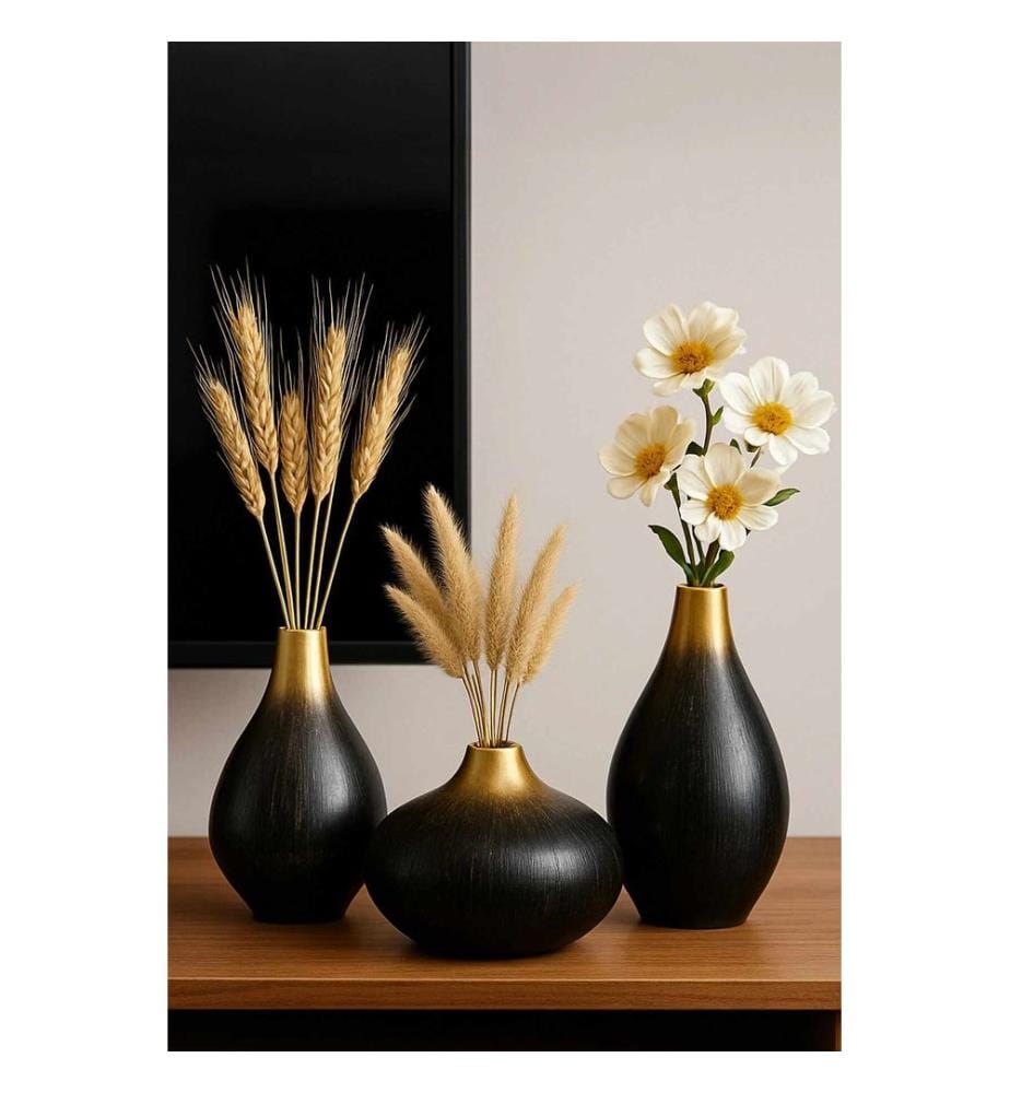 Ensemble de 3 pots décoratifs, corps en céramique, noir