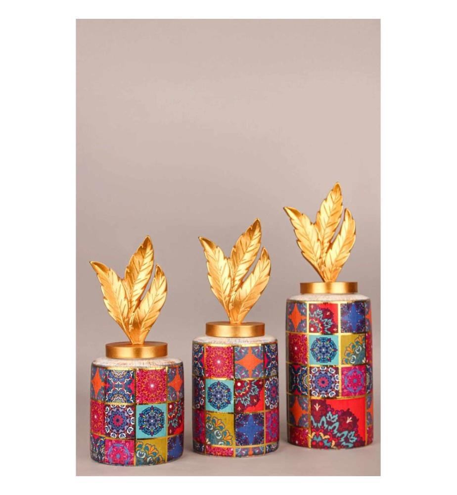 Ensemble de pots décoratifs, 3 pièces, corps en céramique, multicolore