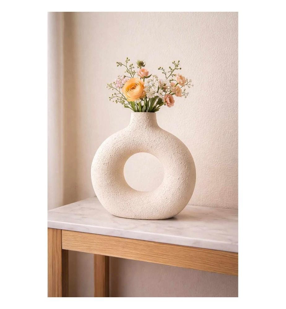 Pot décoratif, corps en céramique, crème