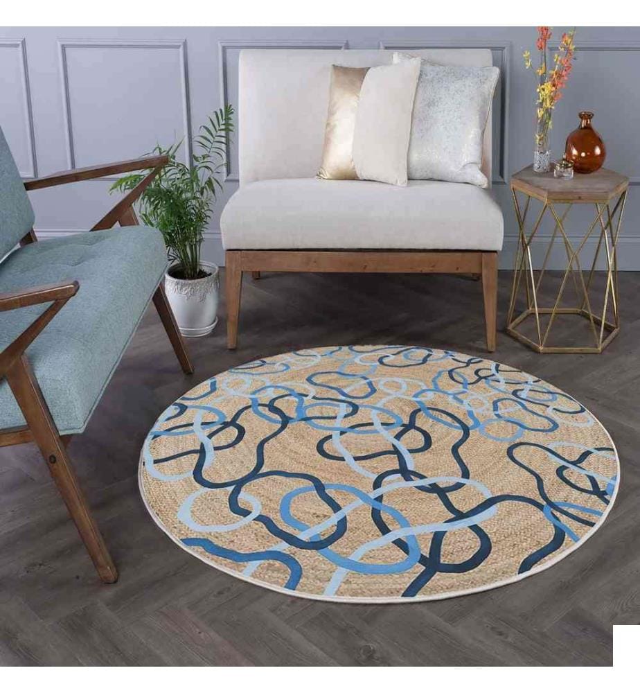Tapis, 110 x 110, , Bleu, 70% Coton - 30% Polyester, Semelle en coton