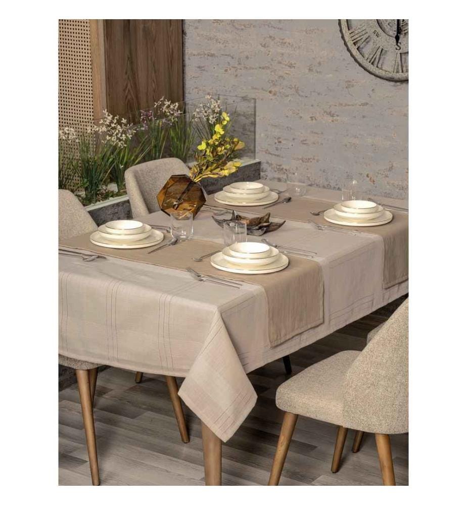 Tablecloth Set, 2 Pieces, Beige, 100% Polyester