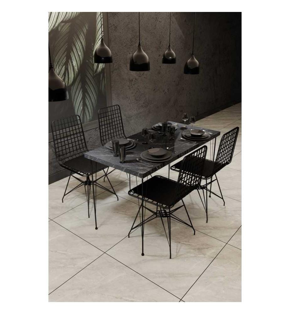 Table & Chairs Set, 5 Pieces, Black, Melamine Coated Particle Board