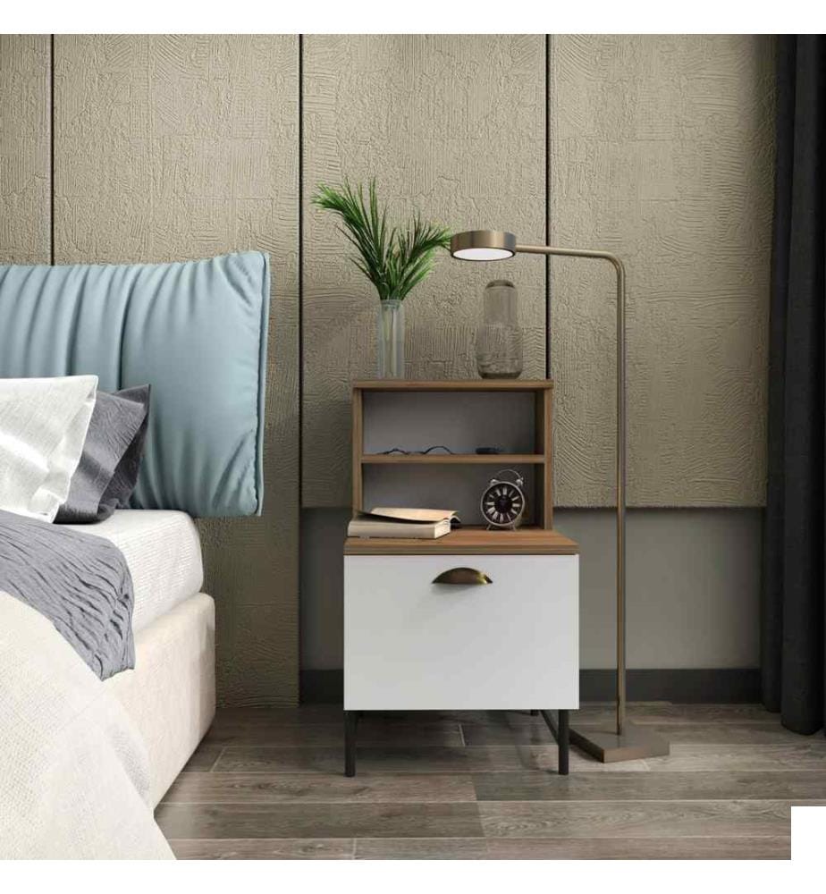 Nightstand, Walnut White, Melamine Coated Particle Board