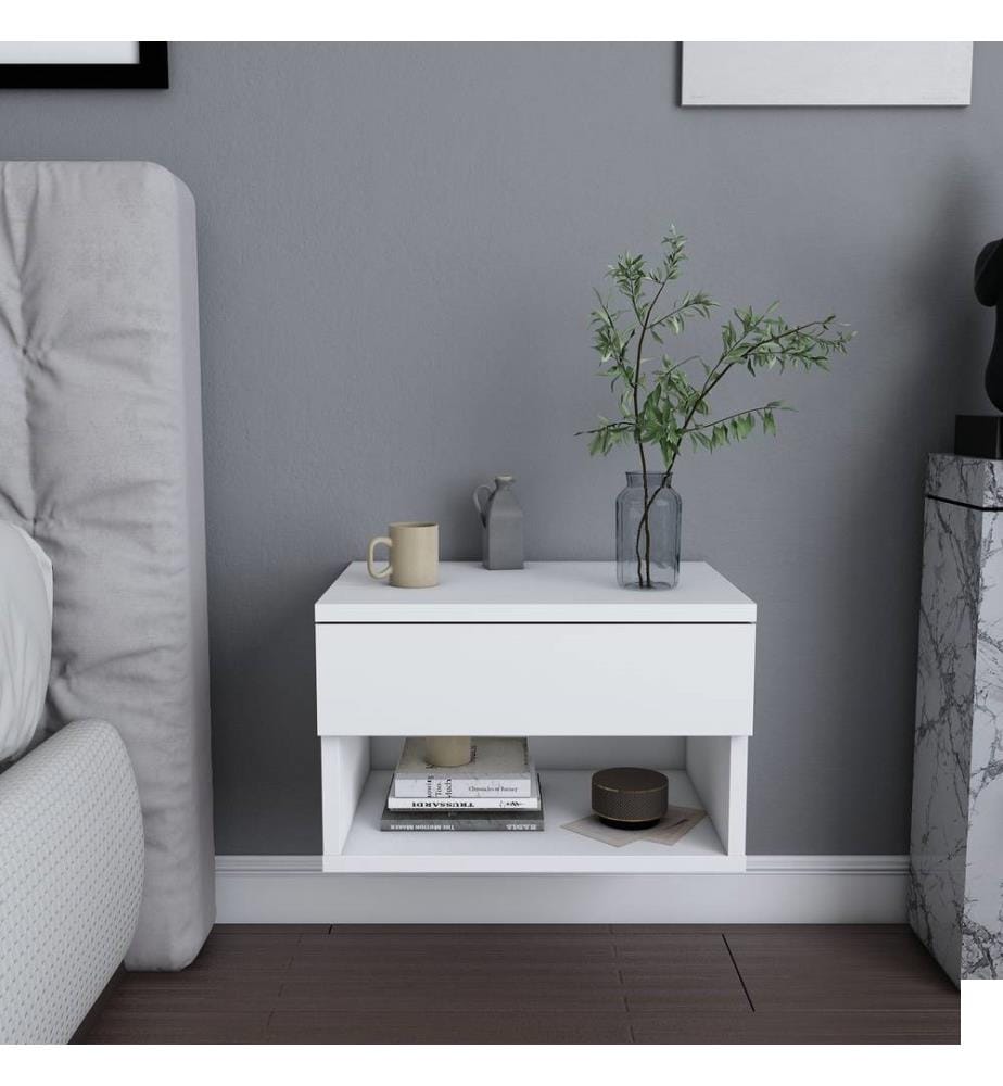 Nightstand, White, Melamine Coated Particle Board