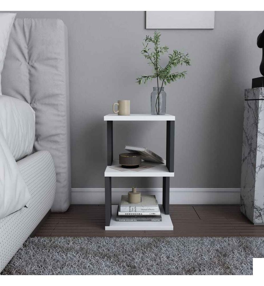 Nightstand, White Anthracite, Melamine Coated Particle Board