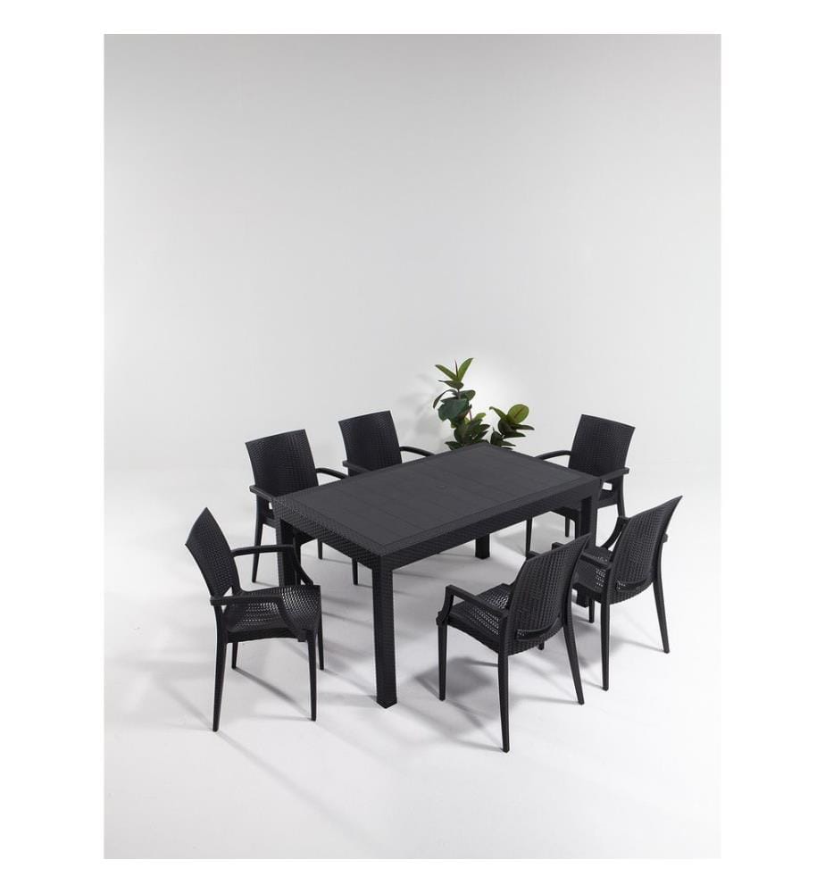 Garden Table & Chairs Set , 7 Pieces, Anthracite, 100% Polypropylen