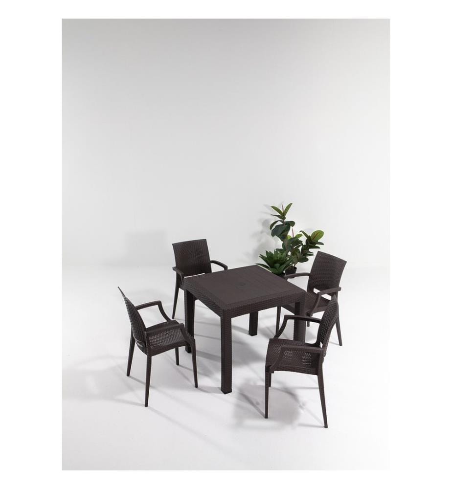 Garden Table & Chairs Set , 5 Pieces, Brown, 100% Polypropylen
