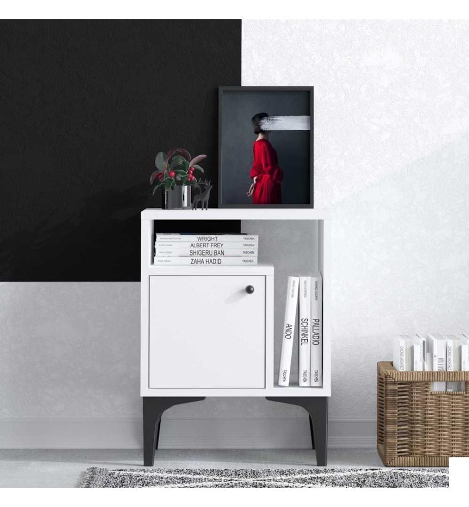 Nightstand, White Black, Melamine Coated Particle Board