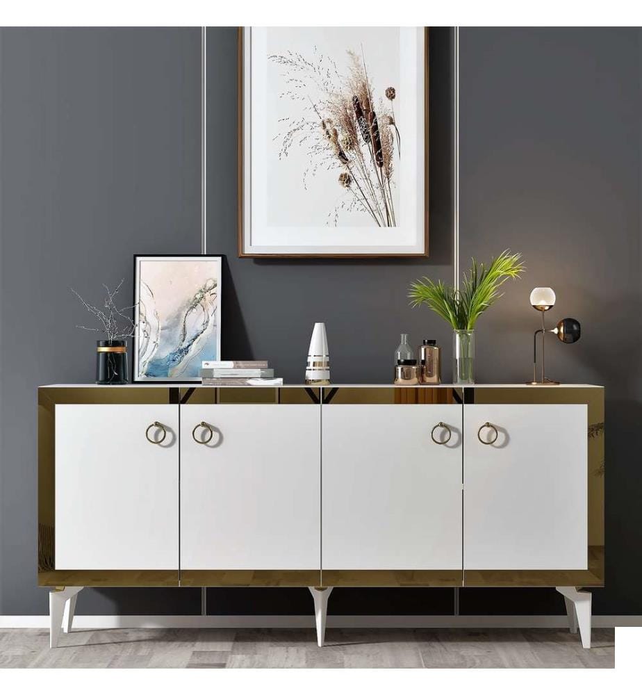 Console, White, Gold, 100% Melamine Coated Particle Board