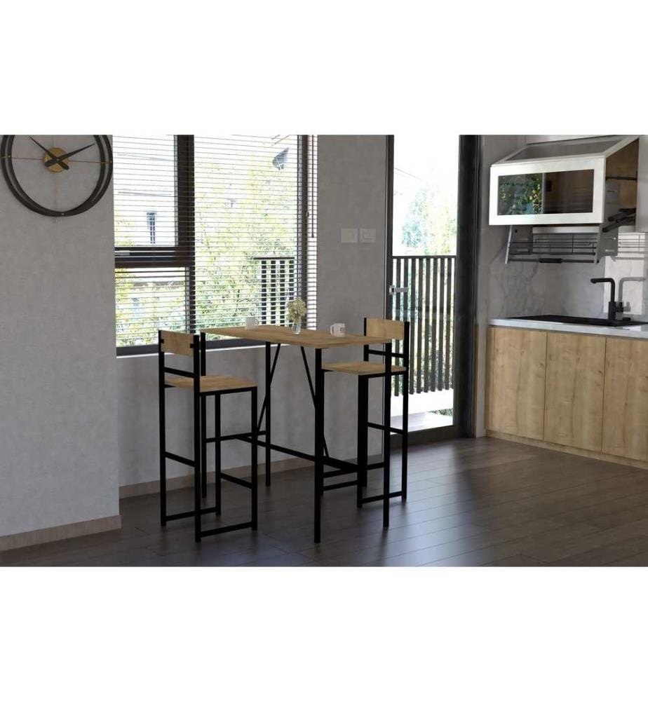 Table & Chairs Set, 3 Pieces, Oak Black, Melamine Coated Particle Board
