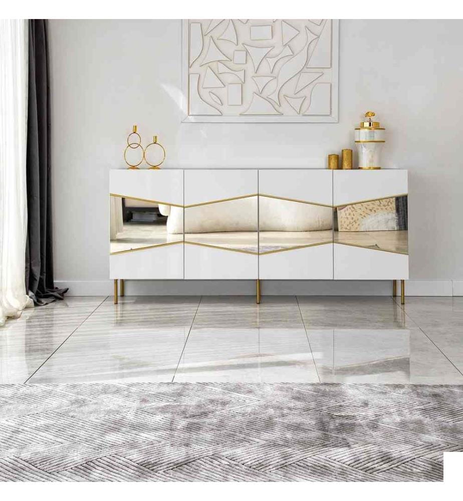 Console, White, Gold, Melamine Coated Particle Board