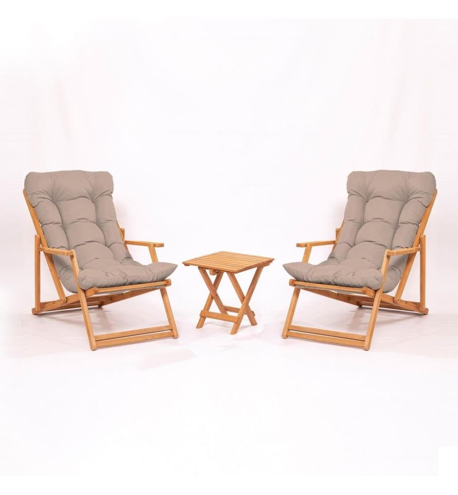 Garden Table & Chairs Set , 3 Pieces, Brown, Natural, Beech Wood