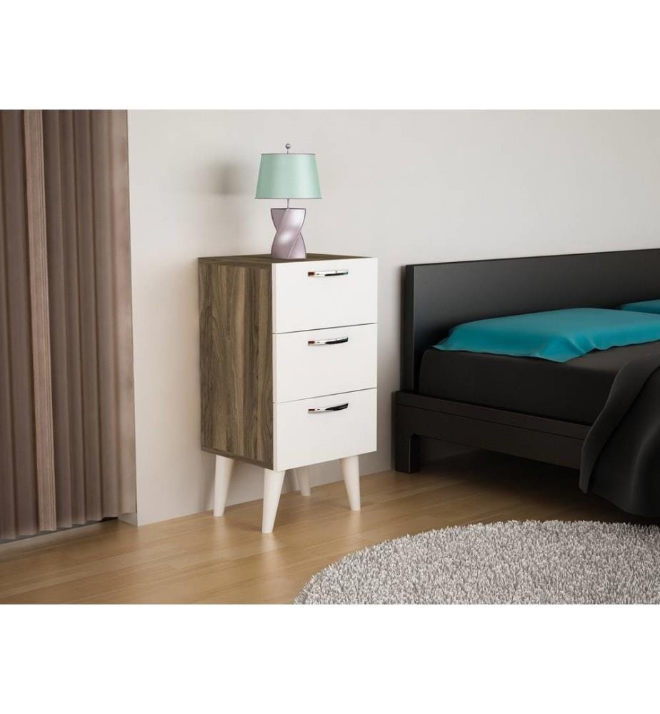 Nightstand, Walnut White, Melamine Coated Particle Board