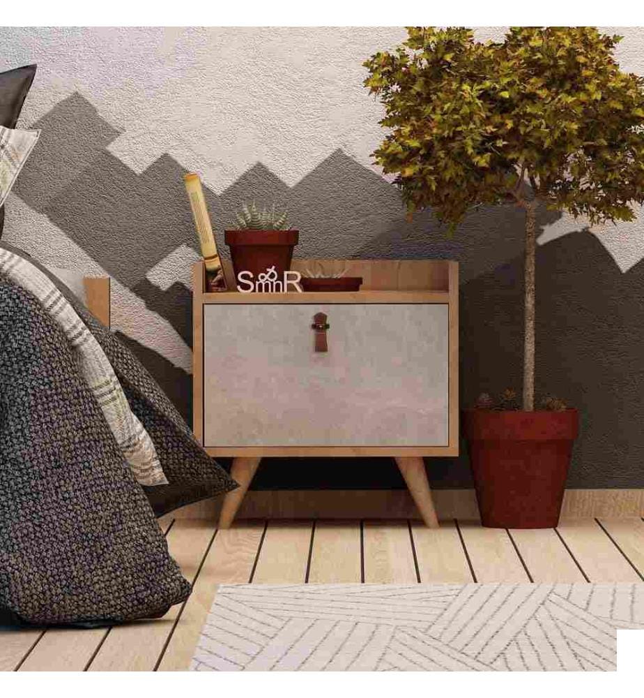 Nightstand, Oak White, Melamine Coated Particle Board